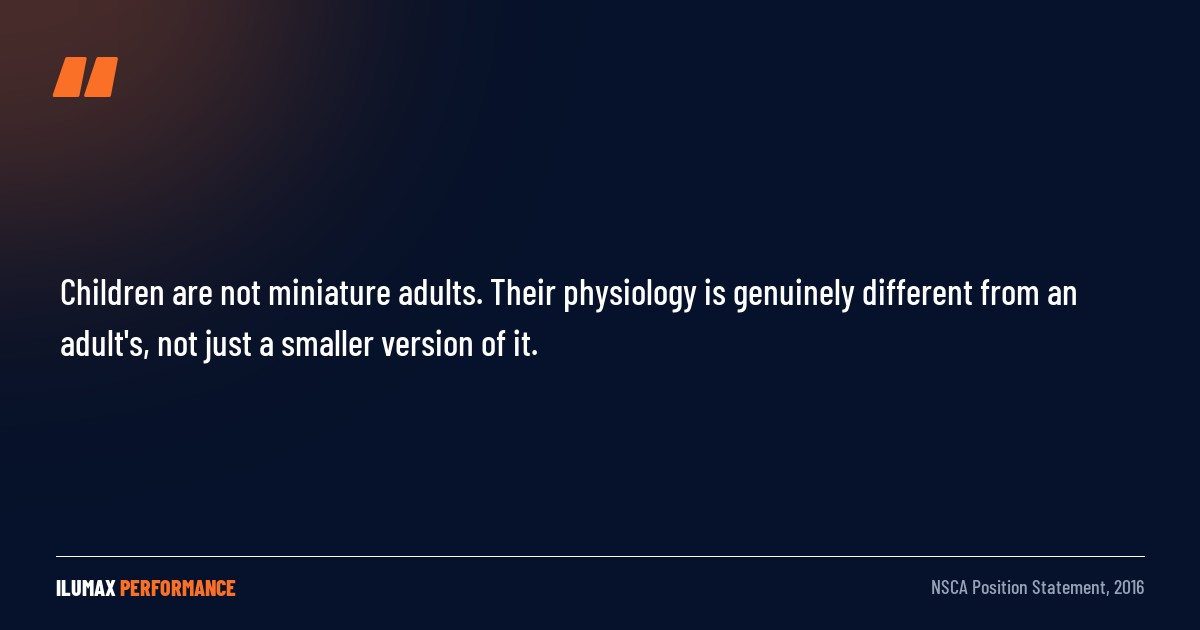Pull quote: Children are not miniature adults. Their physiology is genuinely different from an adult's, not just a smaller version of it. — NSCA Position Statement, 2016